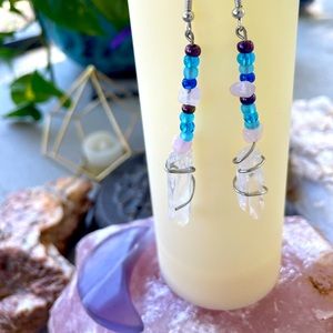 ☀️ Raw Crystal Clear Quartz & Rose Quartz Drop Earrings 🌙, Trending 2022, LIGHT
